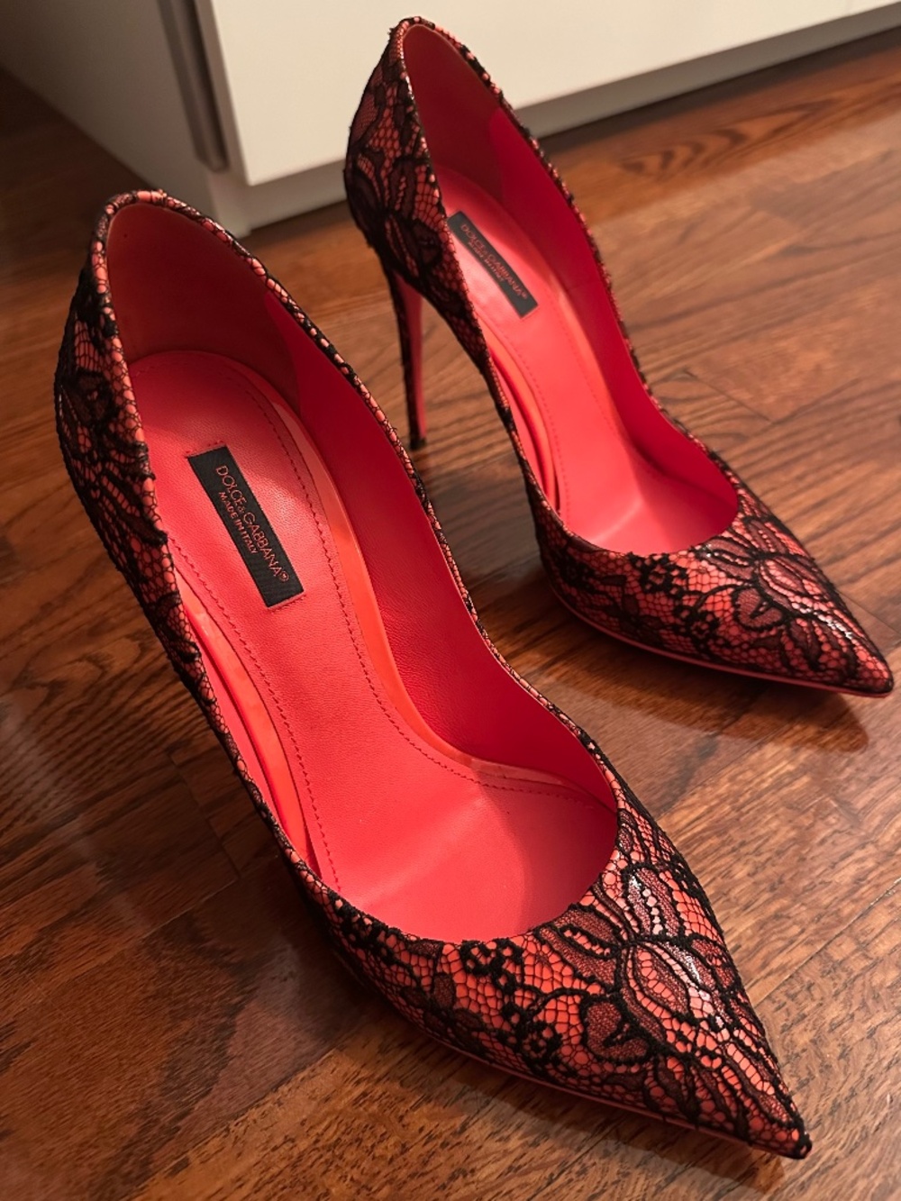 Dolce & Gabbana Patent Leather Lace Pattern Pumps